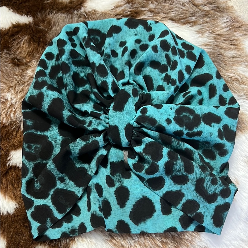 Blue and Black Leopard Turban Headband - Picture 2 of 4